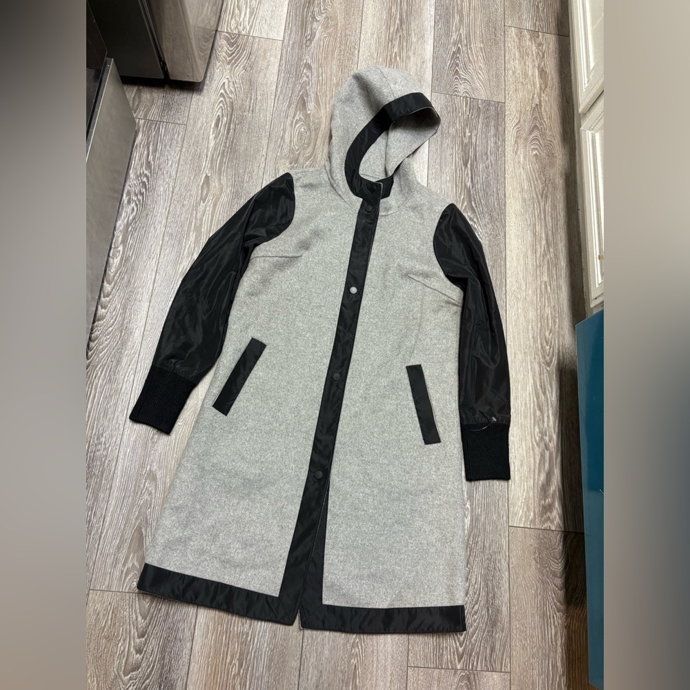 Alexander Wang Gray and Black Hooded Coat